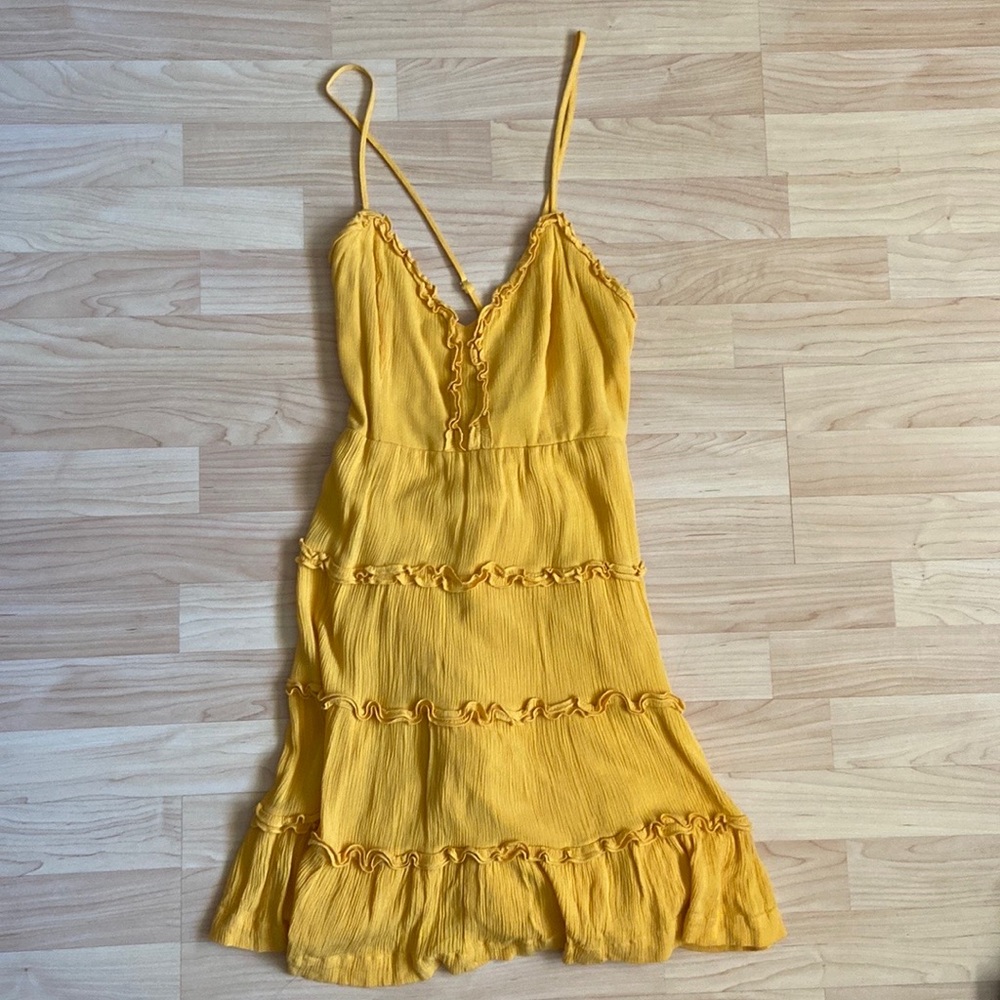 Forever 21 Yellow Short Spaghetti Strap Ruffle Dress